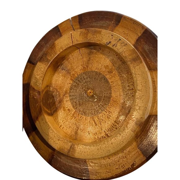 Vintage Bowl Wood With Lid & Sunburst Design Teak Made In Brazil READ & SEE PICS - Picture 9 of 9